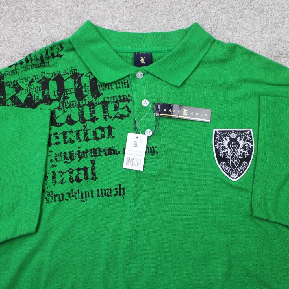 Kani Gold Polo Shirt NWT‎ Mens 3XL Green Graphic Pique Cotton/Poly Short Sleeve